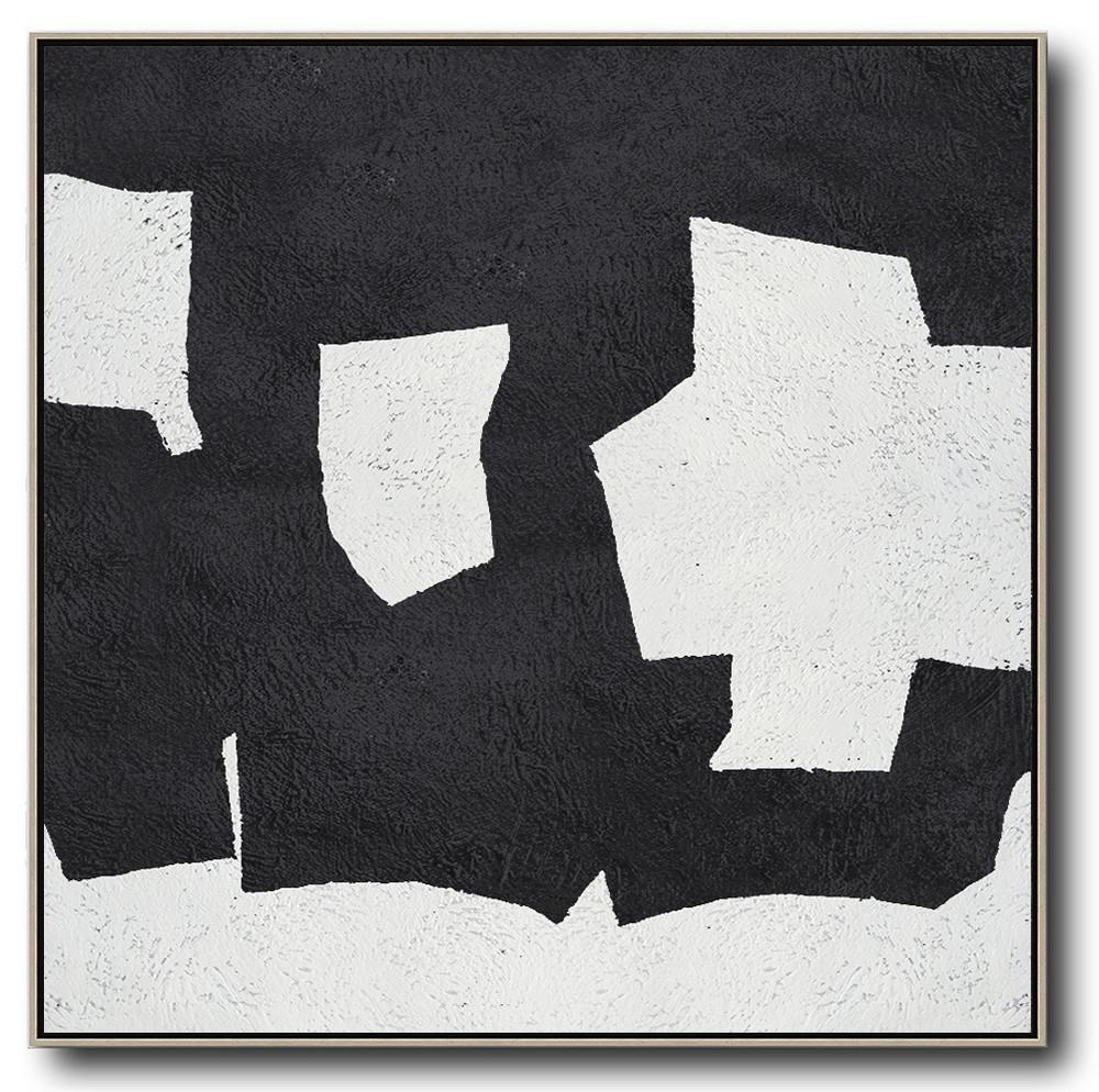 Large Abstract Art,Oversized Minimal Black And White Painting - Large Wall Canvas